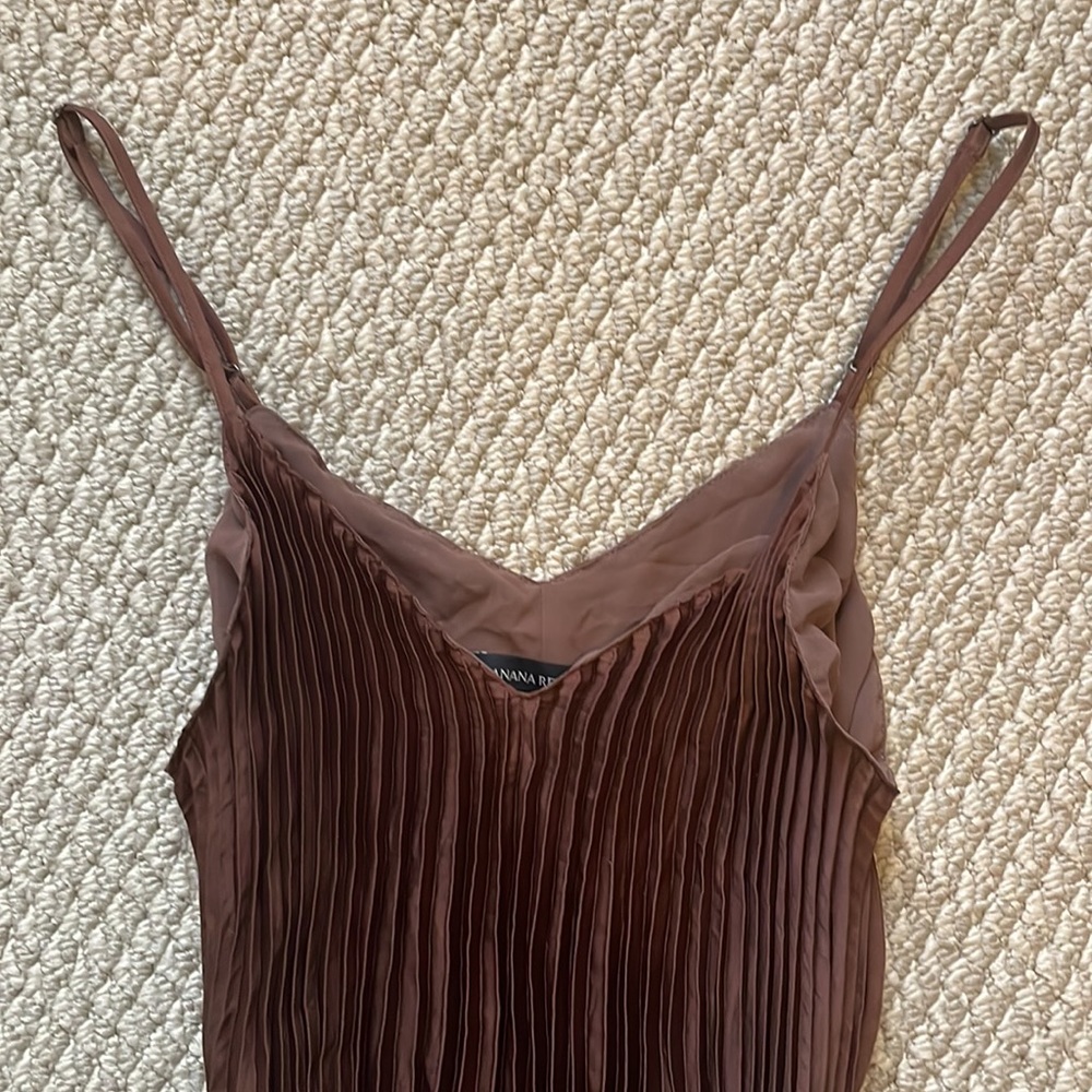 Banana Republic Cocoa Brown Accordion Pleat Midi Dress Size Small w Ribbon Belt